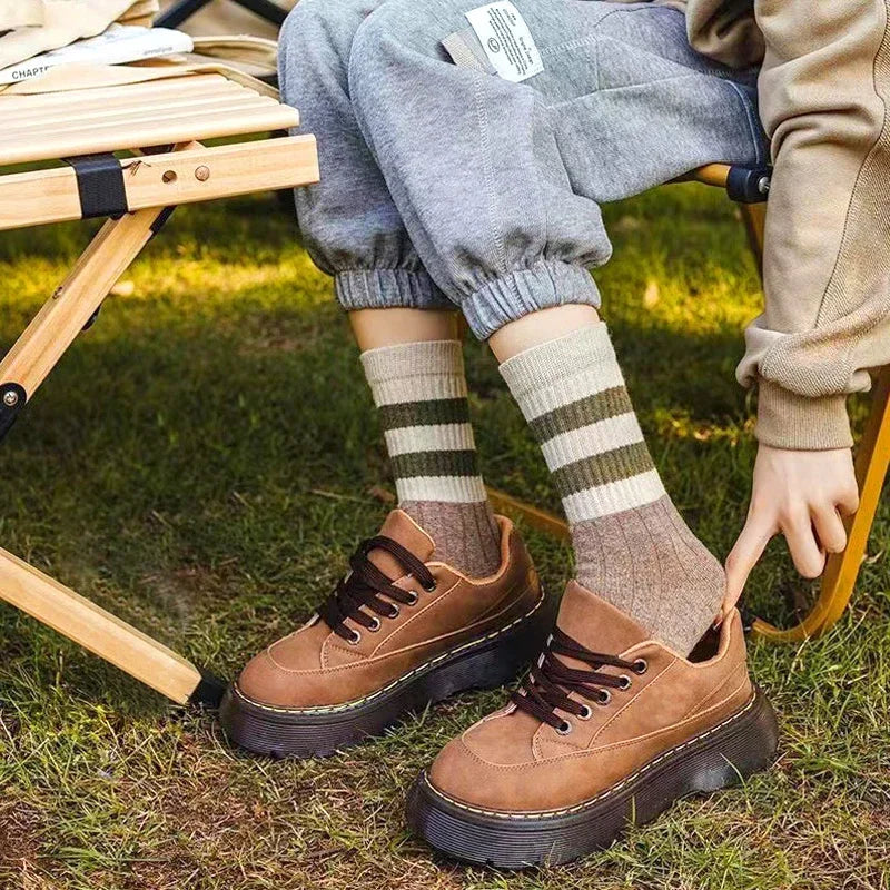 Winter Warm Striped Socks Fashion Casual Soft Thicked 양말 Tube Socks for Women Retro American Stacked Sockings Носки Женские
