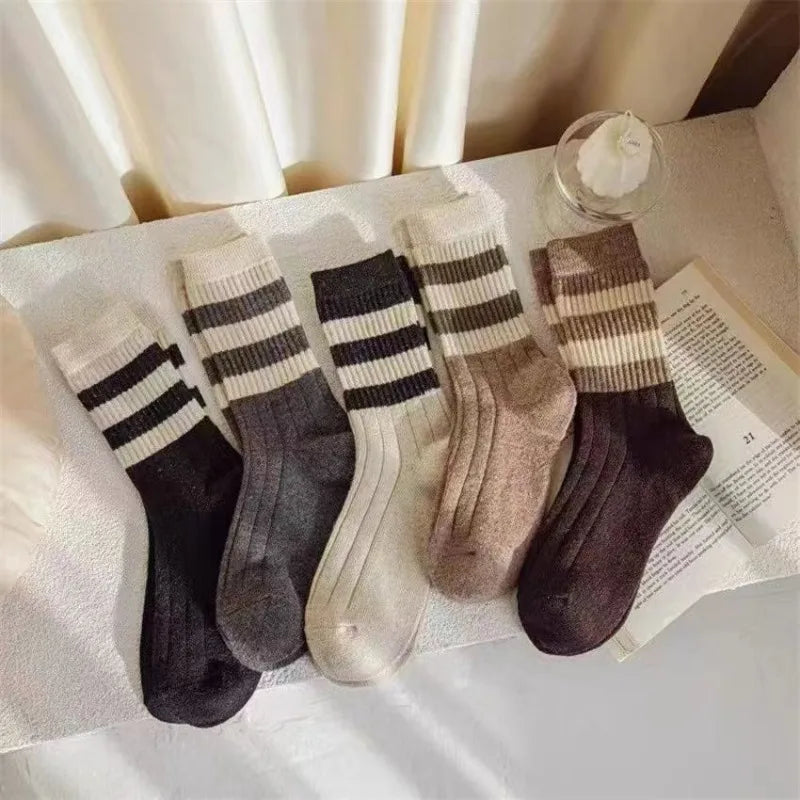 Winter Warm Striped Socks Fashion Casual Soft Thicked 양말 Tube Socks for Women Retro American Stacked Sockings Носки Женские